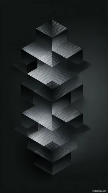 Stacked rhombuses creating a flowing Black Geometric path with fine gradients.