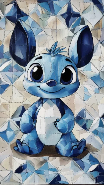 Stitch arranged in a geometric tile pattern with pale blue and white tones.