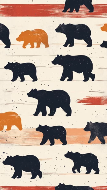 Striped background filled with walking aesthetic bear silhouettes.