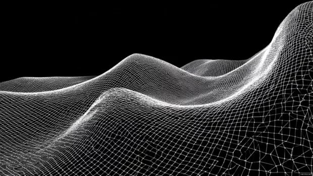 Stylish Black and White Geometric wave grid using thin lines and negative space to create depth.