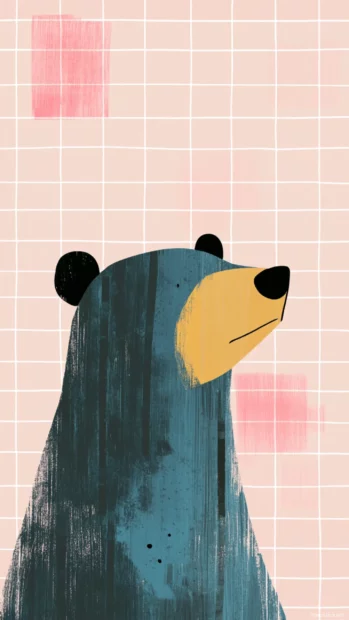 Stylized aesthetic bear with light strokes set against pastel grid.