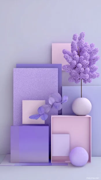 Stylized lavender art with soft geometry, pastel blocks and calming gradients.