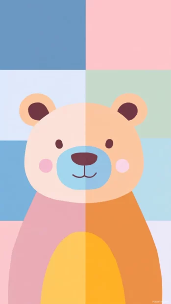 Symmetrical layout of aesthetic bear in pastel themed squares.