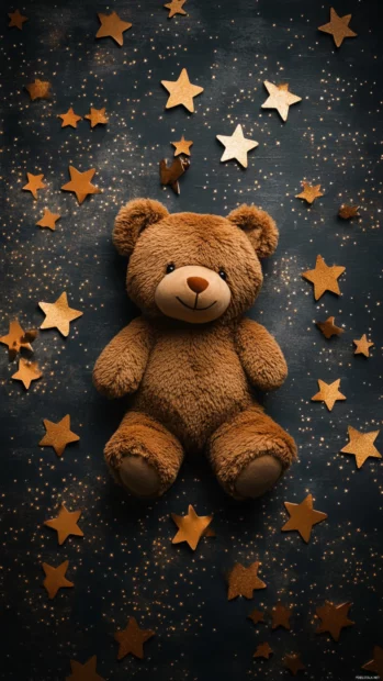 Teddy Bear surrounded by stars on a simple background.