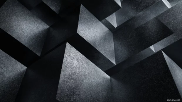 Tessellated Black Geometric shapes echoing cube illusions and subtle lighting angles.
