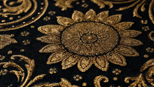 The essence of Luxury captured in intricate gold detailing on a deep black background.