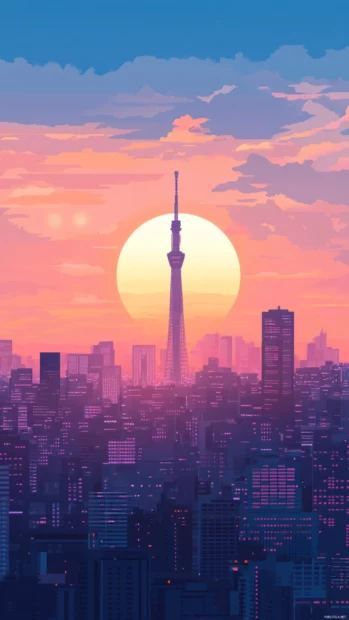 Tokyo captured in a minimalist style with clean lines and soft color gradients.