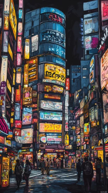 Tokyo nightscape featuring Akihabara district with its iconic glowing signs.