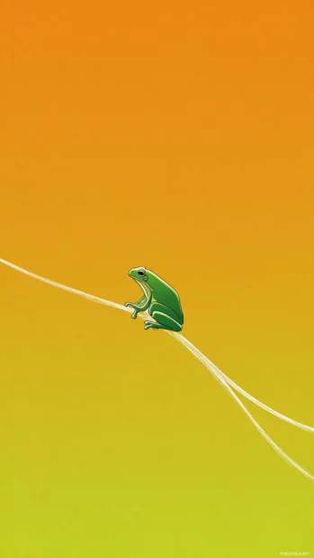 Tree frog wallpaper for mobile featuring a minimalist line art frog climbing a vine on gradient background.