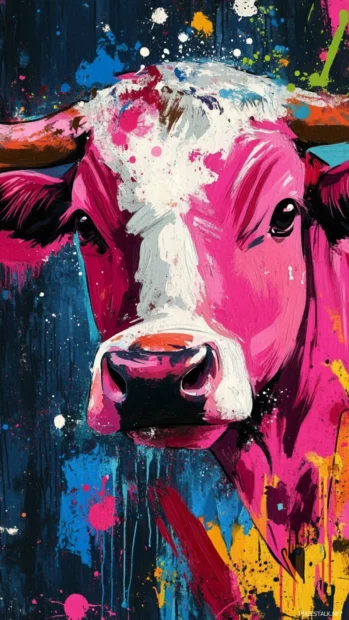 Turn your iPhone display into a canvas of creativity with pink cow print art and bold color splashes.