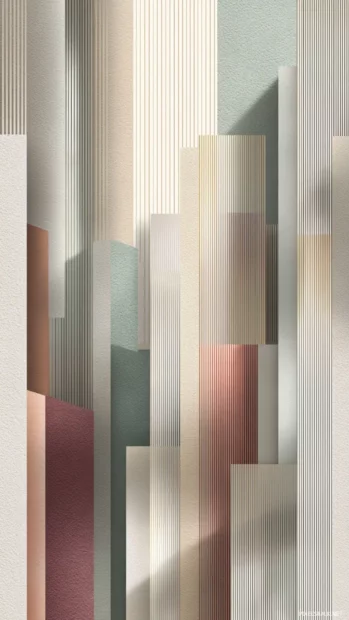 Vertical Modern Geometric wallpaper with fine lines, color blocks and soft shadows.