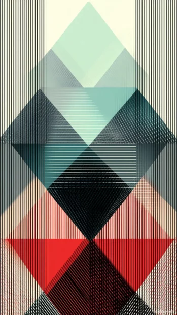 Vertical stripes and layered triangles composing a crisp Modern Geometric layout.