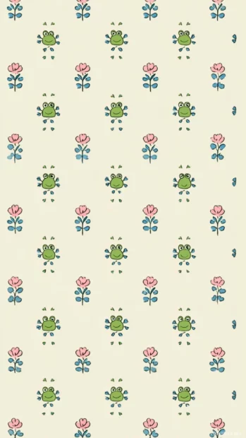 Vertical tile pattern with repeating pastel Aesthetic Frog heads and minimal floral icons.