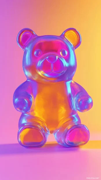 Vibrant gummy bear design centered with minimal decoration.