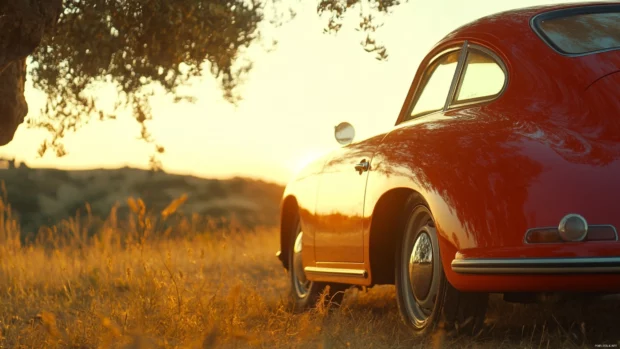 Vintage Porsche 356 parked under soft sunset light as a 4K wallpaper.