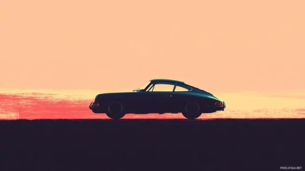 Vintage Porsche wallpaper styled as a minimalist poster featuring the silhouette of a classic Porsche in pastel colors.