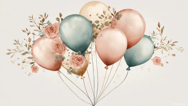 Vintage style birthday balloon designs in soft retro colors.