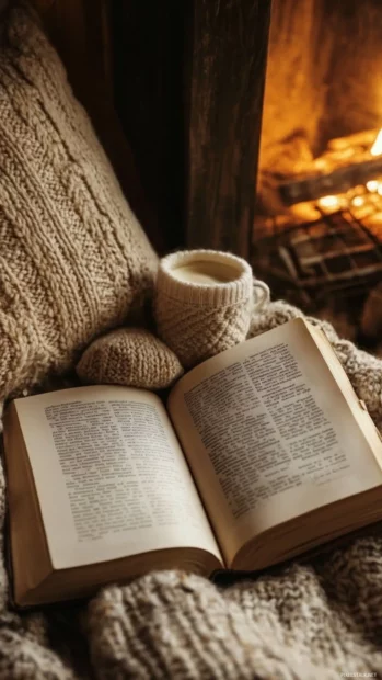 Warm socks and a fluffy pillow making the perfect spot for a book lover.