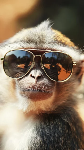 With a sharp smirk, cool monkey adjusts its aviator sunglasses confidently.