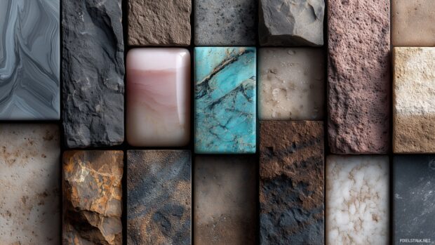 3D stone wallpapers HD, A vibrant display of polished and rough stone variations, bringing elegance and character to your digital environment.