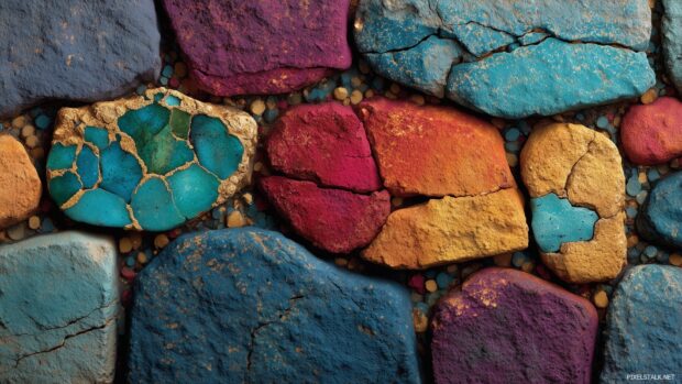 3D textured stone wallpapers, An abstract expression of stones with vivid colors and patterns, crafting a unique artistic backdrop for creativity.