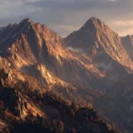 4k fall mountain wallpaper rendering ultra detailed autumn peaks bathed in golden hour light.