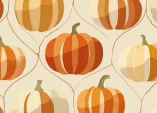 A clean and modern pumpkin tile using geometric lines and warm earthy hues.
