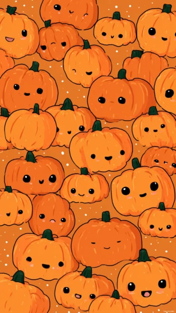 A group of cute pumpkins with kawaii expressions arranged in a playful tiled design for iPhone.