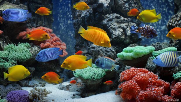 A lively aquarium fish tank wallpapers hd featuring colorful tropical fish.