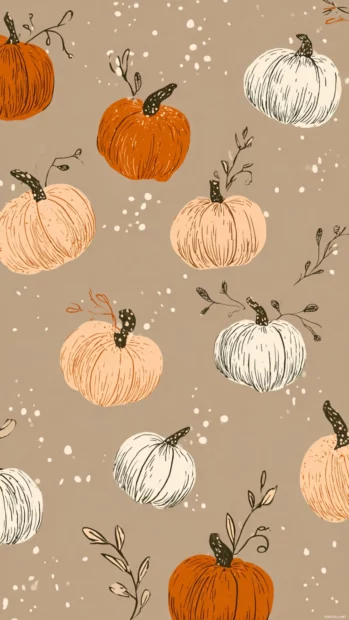 A pattern of cute pumpkin illustrations blended with rustic textures and delicate lines.