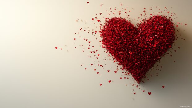 A red heart composed of small geometric shapes on a light cream background wallpaper.