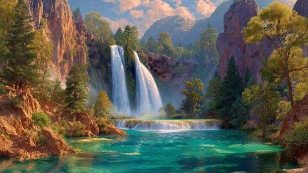 A stunning HD waterfall landscape wallpaper featuring cascading water.