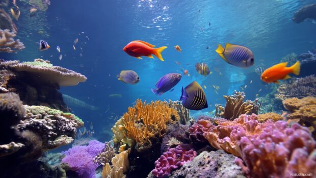 A stunning underwater landscape representing colorful fish tank wallpapers hd.