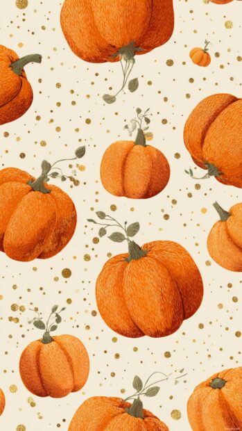 A whimsical pumpkin pattern set against a cream background with subtle gold accents.