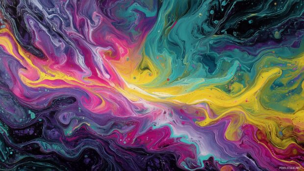 Abstract trippy designs, A fluid blend of neon colors creating mesmerizing shapes that dance across the canvas.
