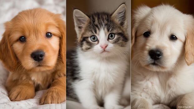 Adorable baby animal backgrounds in high definition, featuring playful kittens and puppies.