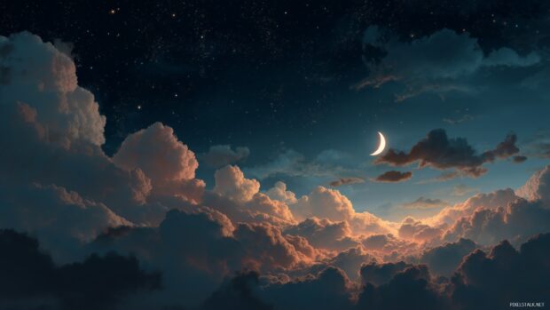 Aesthetic computer backgrounds, A dreamy night sky filled with soft clouds and a glowing moon.