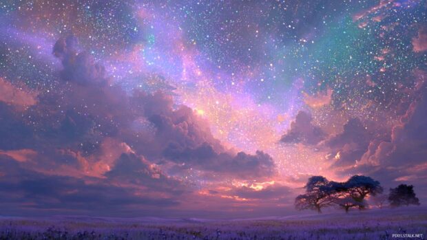 Aesthetic starry night wallpapers hd enriched with soft pastel colors and dreamy landscapes.