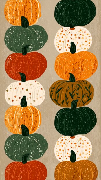An artistic pumpkin repeat tile with Scandinavian design influence and warm autumn palette.