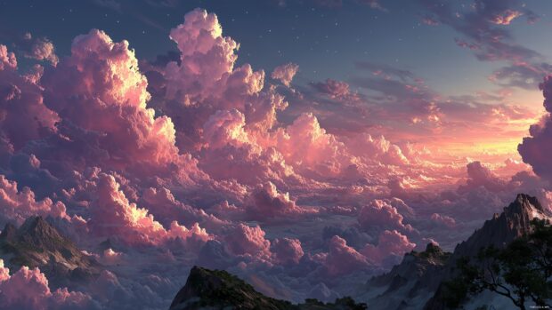 Animated desktop sky backgrounds revolving around a fantasy world with glowing skies.