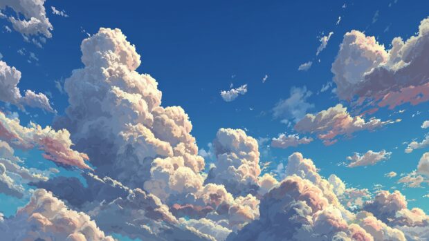 Animated desktop sky backgrounds showcasing fluffy clouds drifting in a bright blue sky.