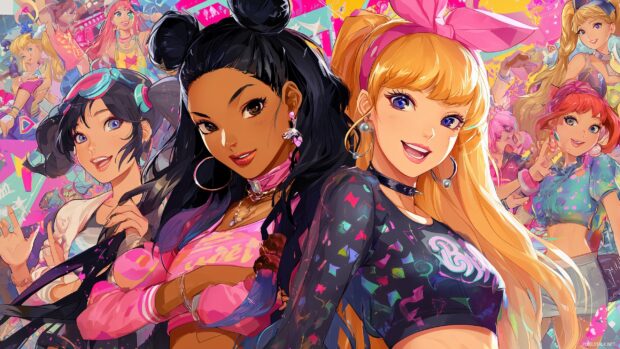 Anime Barbie backgrounds with colorful characters and dynamic scenes.