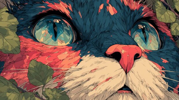 Anime cat art desktop with intricate designs and vibrant cat illustrations.