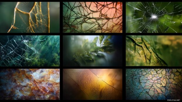 Artistic cracked screen images in HD, showcasing a variety of themes from nature to technology with a broken effect.