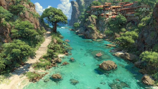 Artistic interpretations of Pokémon worlds blended with enchanting backgrounds in HD.