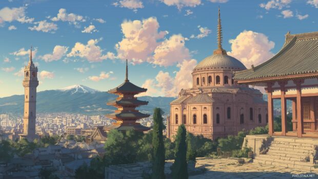 Artistic interpretations of historical landmarks with high quality anime backgrounds 1080p.
