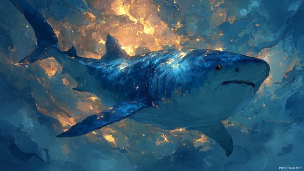 Artistic shark desktop wallpaper inspired by mythical sea legends and imaginative underwater realms.