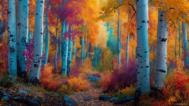 Aspen tree wallpapers hd, A vibrant aspen forest bursting with color during the changing seasons.