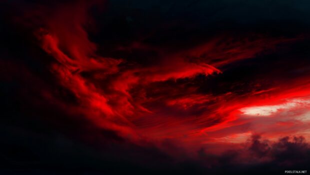 Atmospheric red and black composition, Dark swirling clouds of red and black, creating a mysterious and brooding landscape.