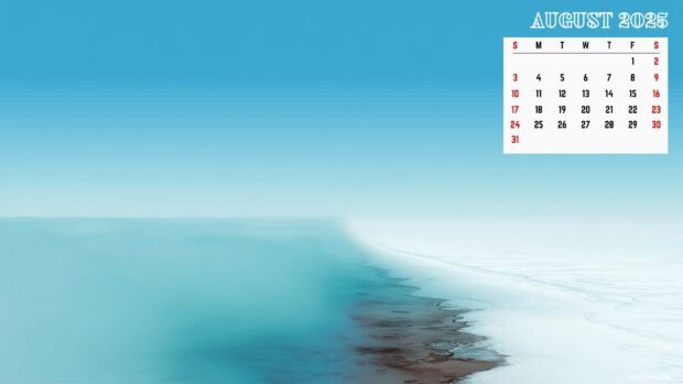 August 2025 Calendar Desktop Background of Ocean (1).